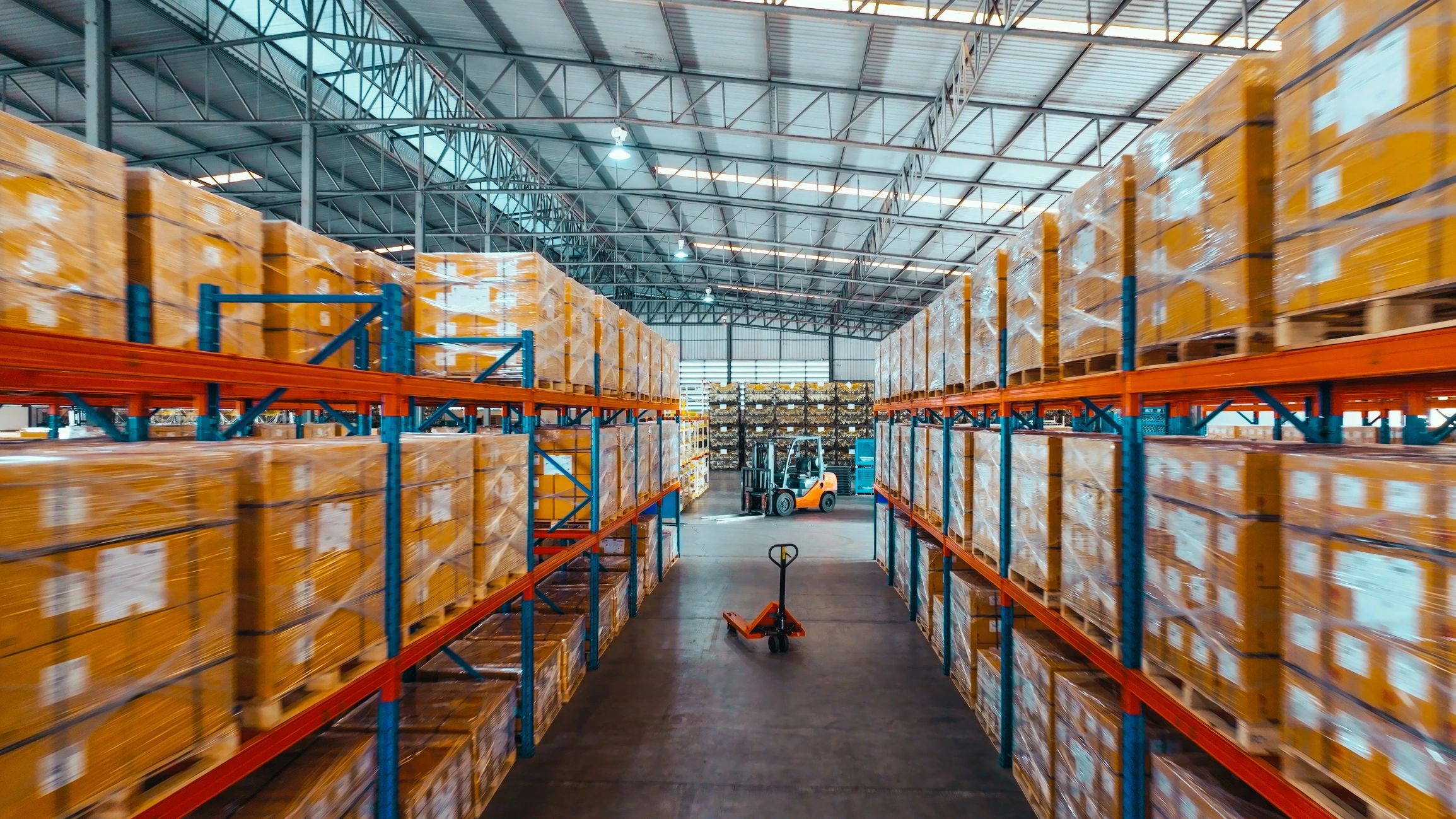 Packages stored in a logistics warehouse